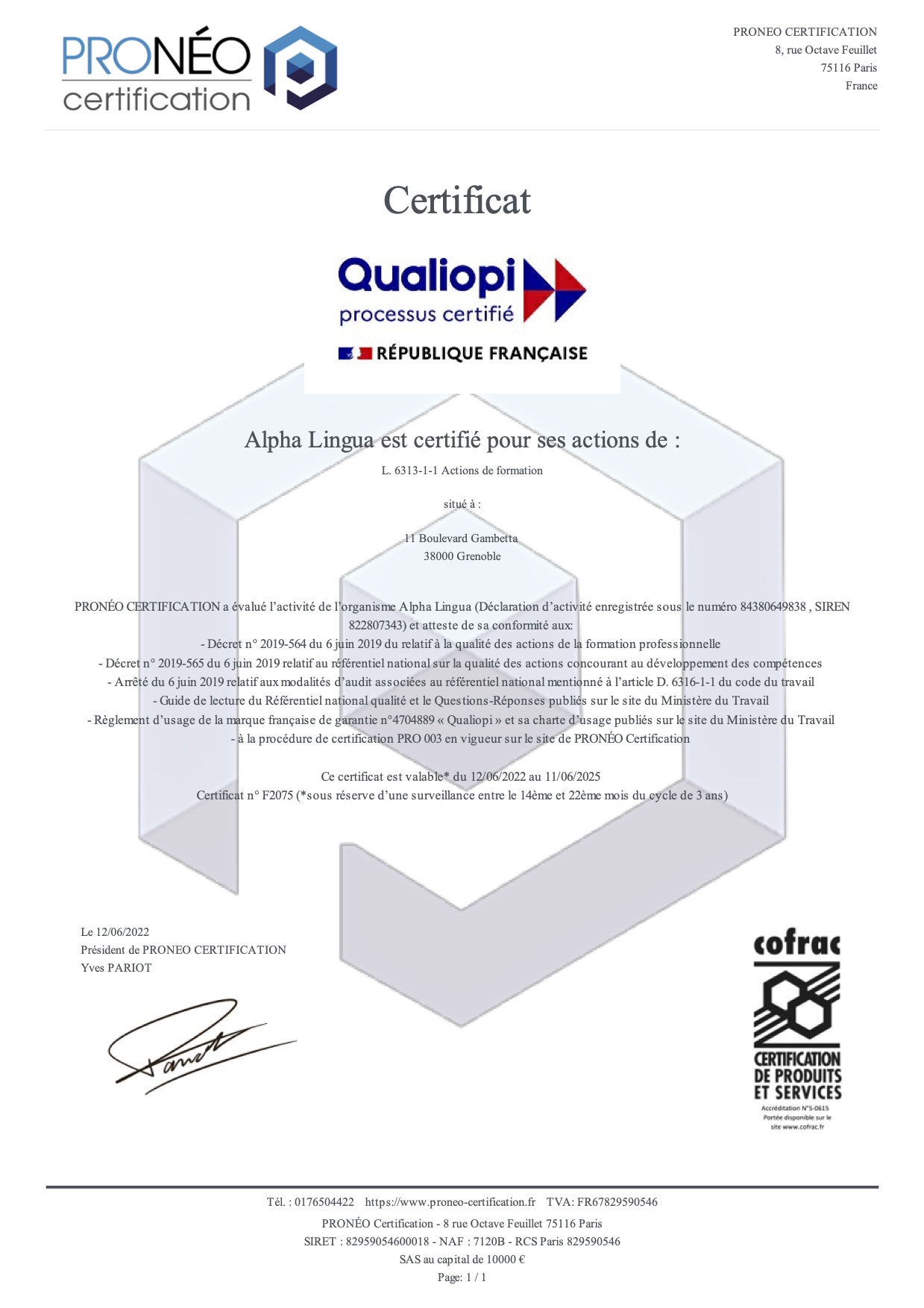 Certificat Qualiopi